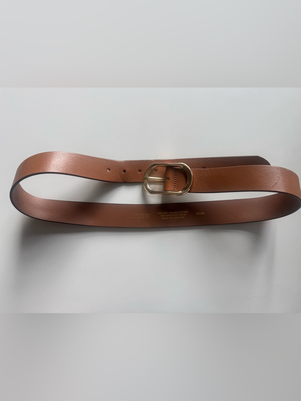 J. Crew Tan Leather Belt with Gold Oval Buckle - Picture 4 of 5
